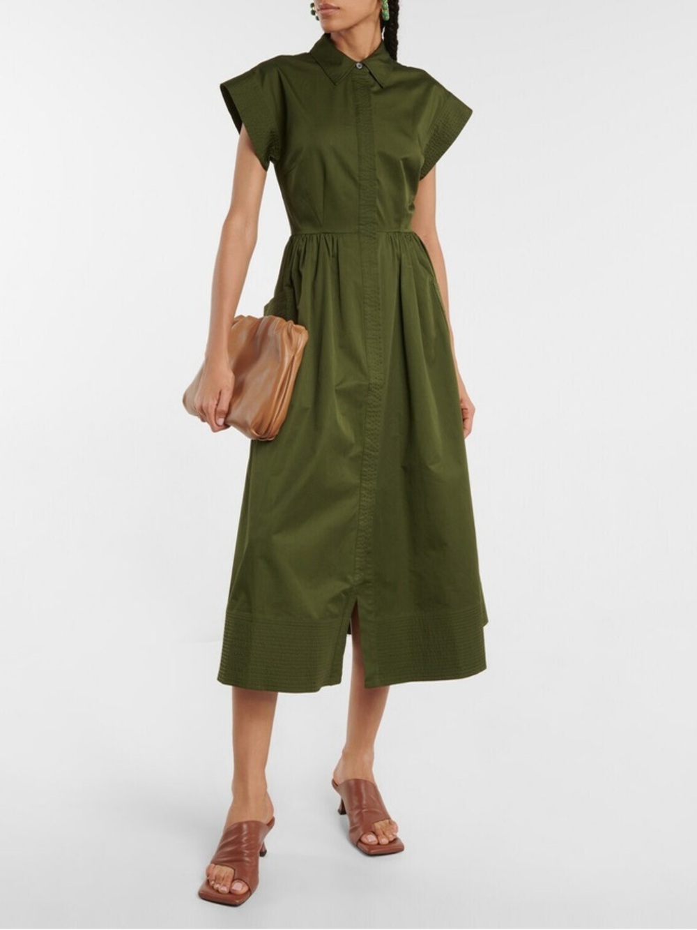 CO Dark Green Essentials Dress Button Poplin Midi Lagenlook Sz XL